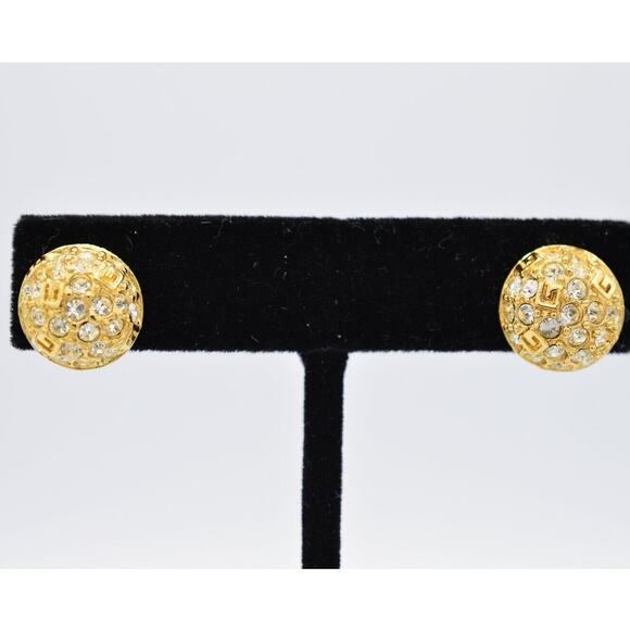 Givenchy Vintage Clip On Earrings G Logo Gold Crystal Huggie Signed 1980s BinH - Picture 1 of 12